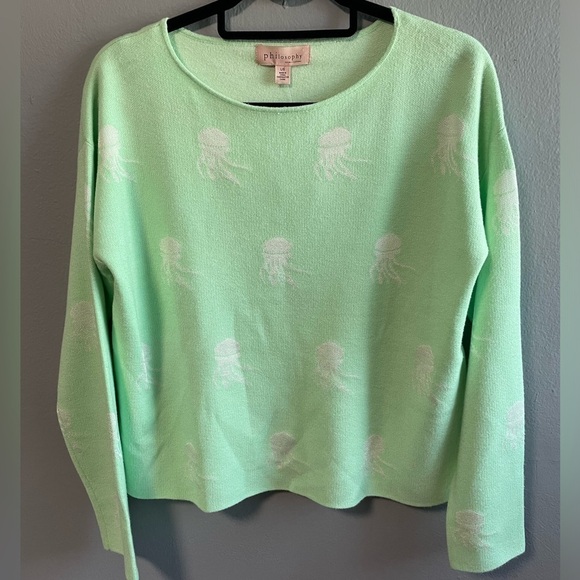 NWT Philosophy Republic Mint Green Jellyfish Print Jacquard Sweater. Size Large - Picture 2 of 8